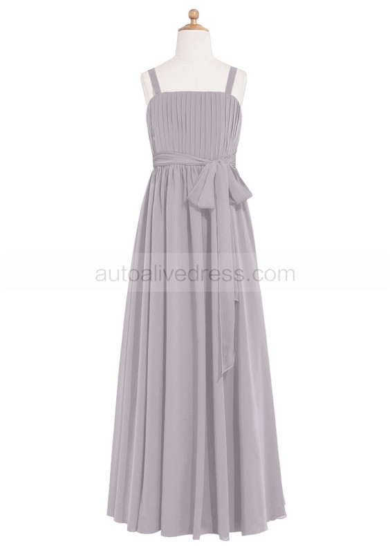 Gray Pleated Chiffon Maxi Junior Bridesmaid Dress